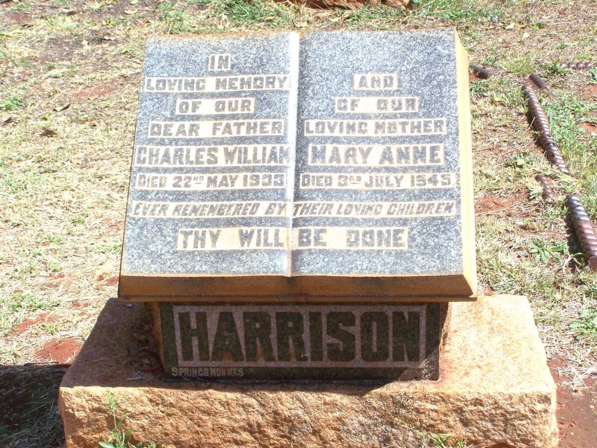 HARRISON Charles William -1933 &amp; Mary Anne -1945