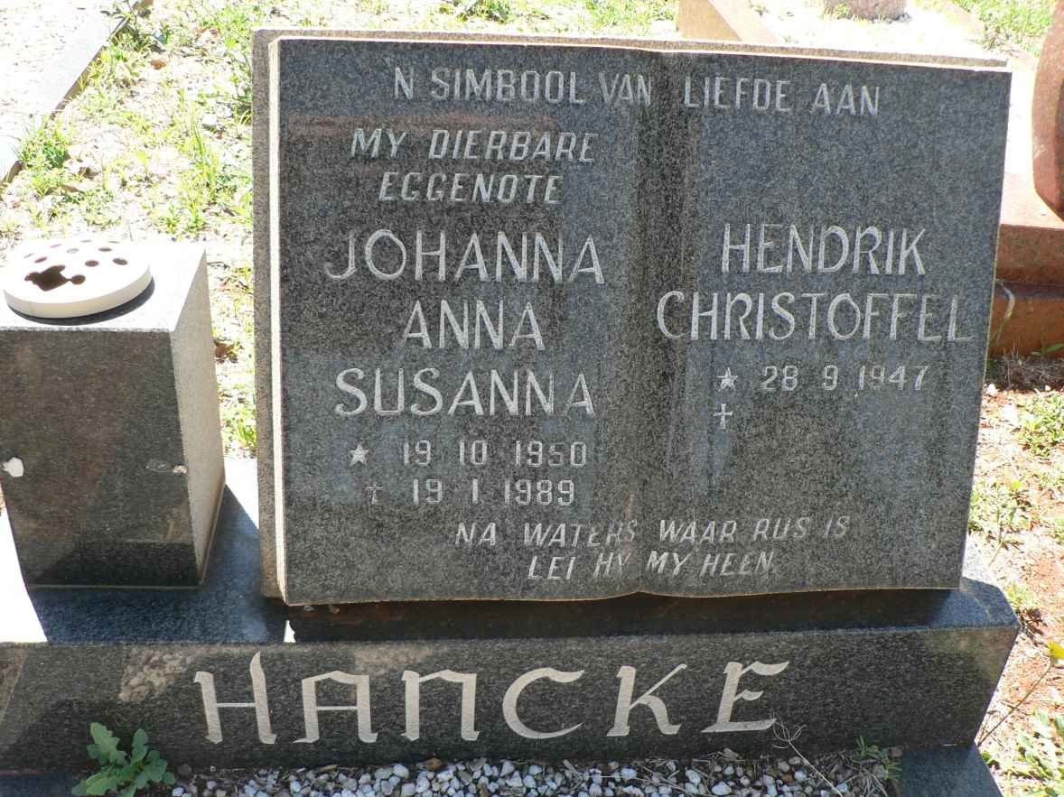 HANCKE Hendrik Chrisrtoffel 1947- &amp; Johanna Anna Susanna 1950-1989