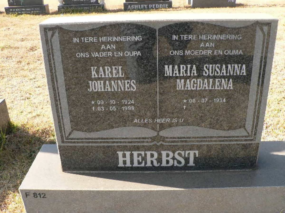 HERBST Karel Johannes 1924-1999 &amp; Maria Susanna Magdalena 1934-
