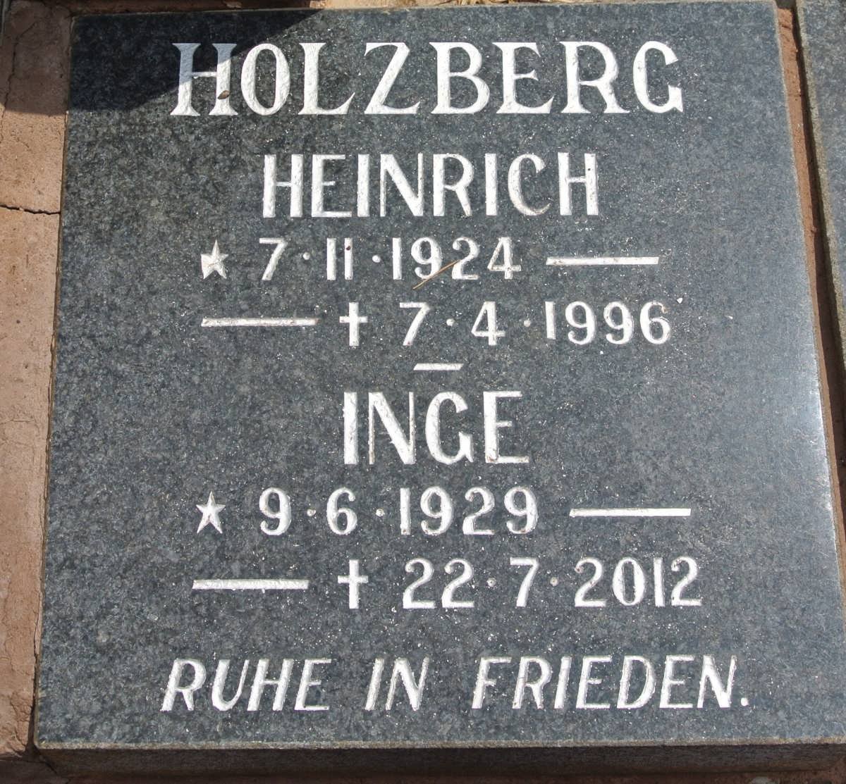 HOLZBERG Heinrich 1924-1996 &amp; Inge 1929-2012