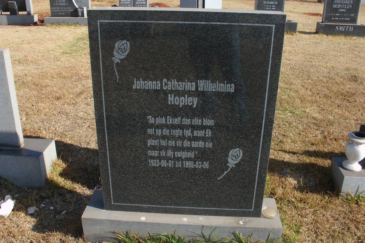 HOPLEY Johanna Catharina Wilhelmina 1933-1998