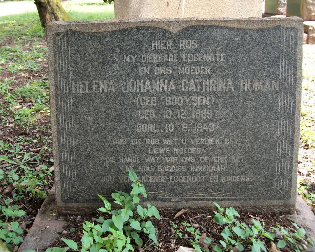 HUMAN Helena Johanna Cathrina nee BOOYSEN 1889-1943