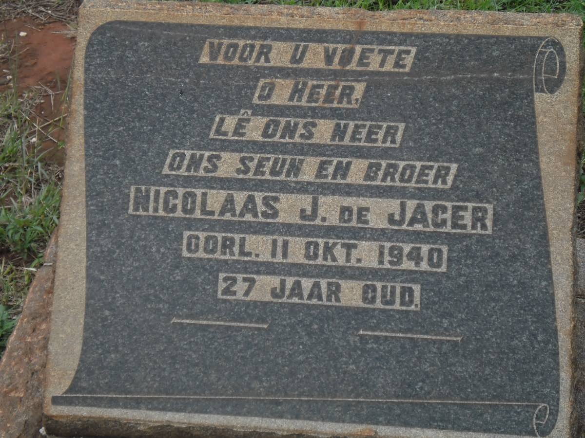 JAGER Nicolaas J., de -1940