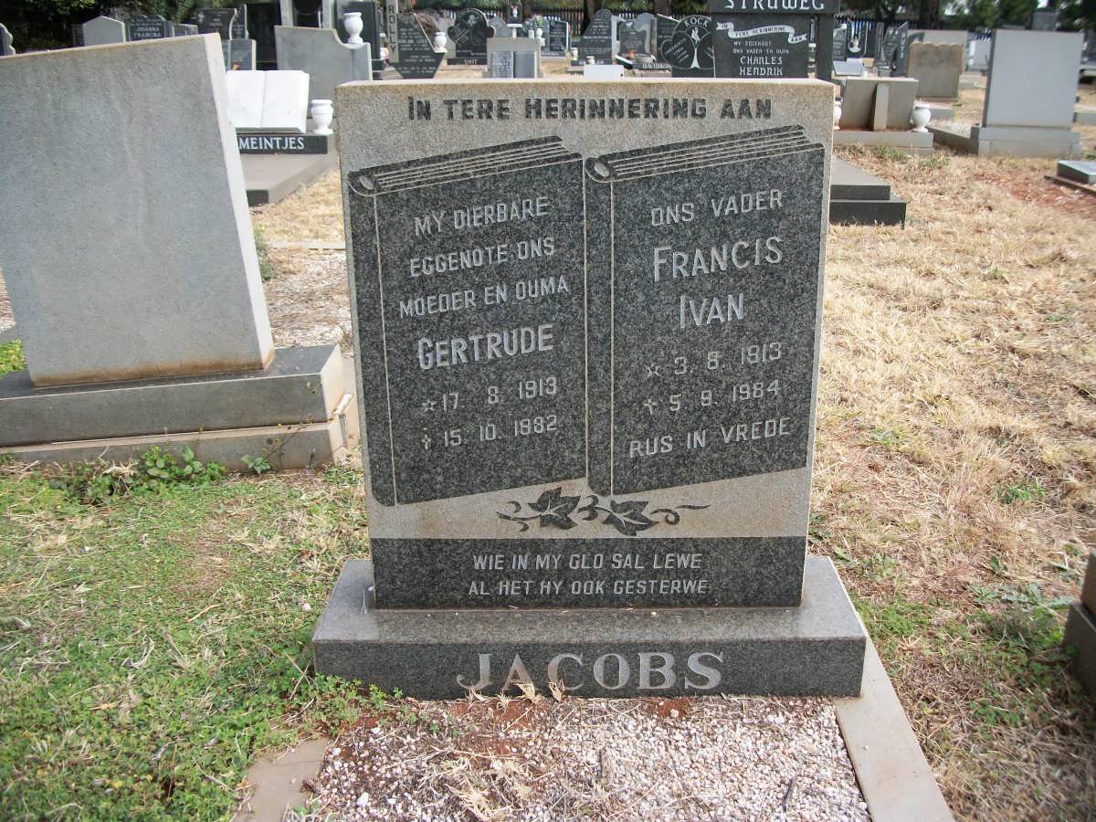 JACOBS Francis Ivan 1913-1984 &amp; Gertrude 1913-1992
