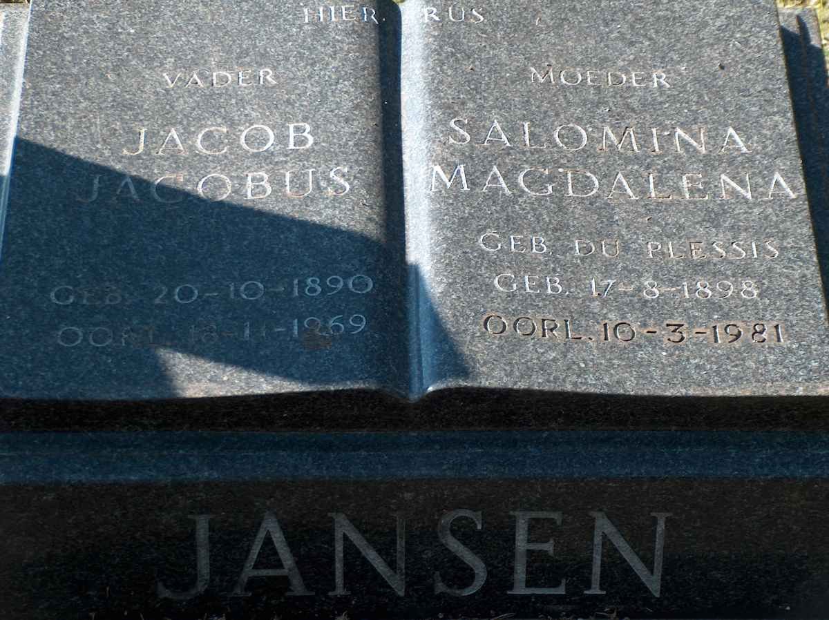 JANSEN Jacob Jacobus 1890-1969 &amp; Salomina Madgalena DU PLESSIS 1898-1981