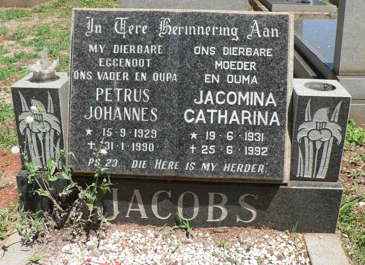 JACOBS Petrus Johannes 1929-1990 &amp; Jacomina Catharina 1931-1992