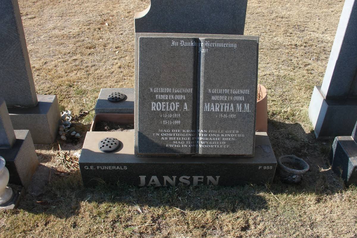 JANSEN Roelof A. 1919-1999 &amp; Martha M.M. 1932-