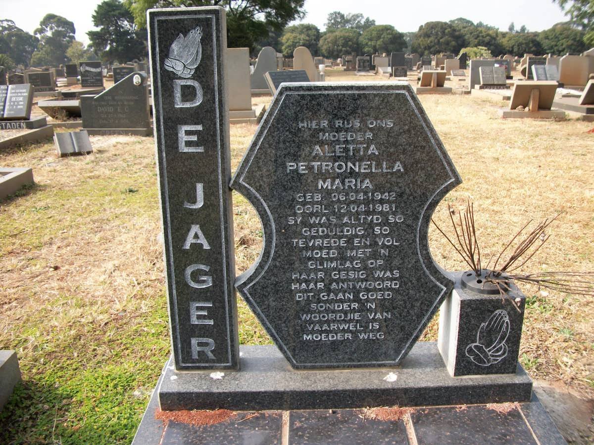JAGER Aletta Petronella Maria, de 1942-1981