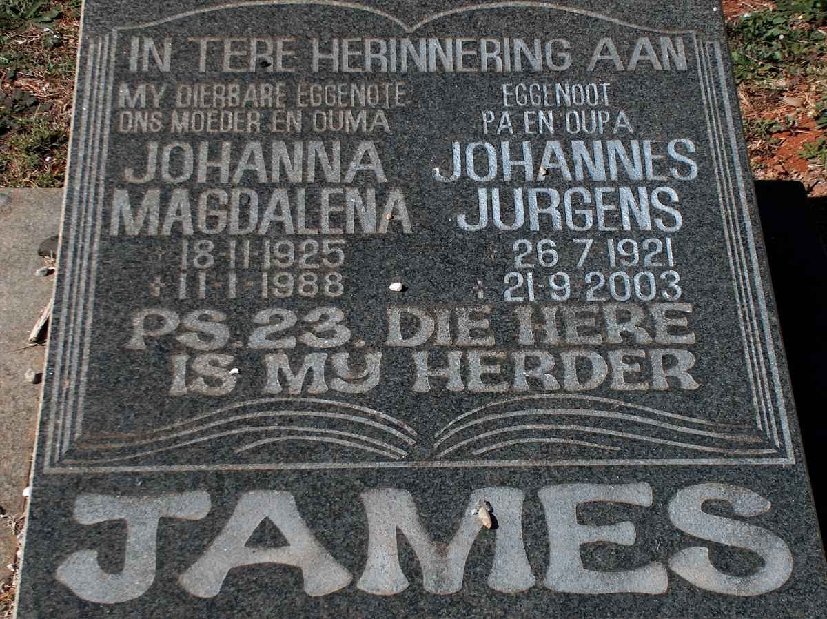 JAMES Johannes Jurgens 1921-2003 &amp; Johanna Magdalena 1925-1988