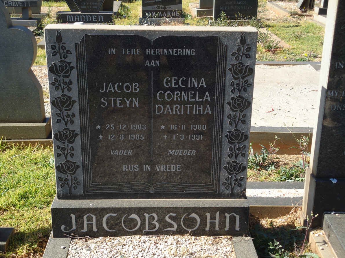 JACOBSOHN Jacob Steyn 1903-1985 &amp; Gecina Cornelia Daritiha 1900-1991