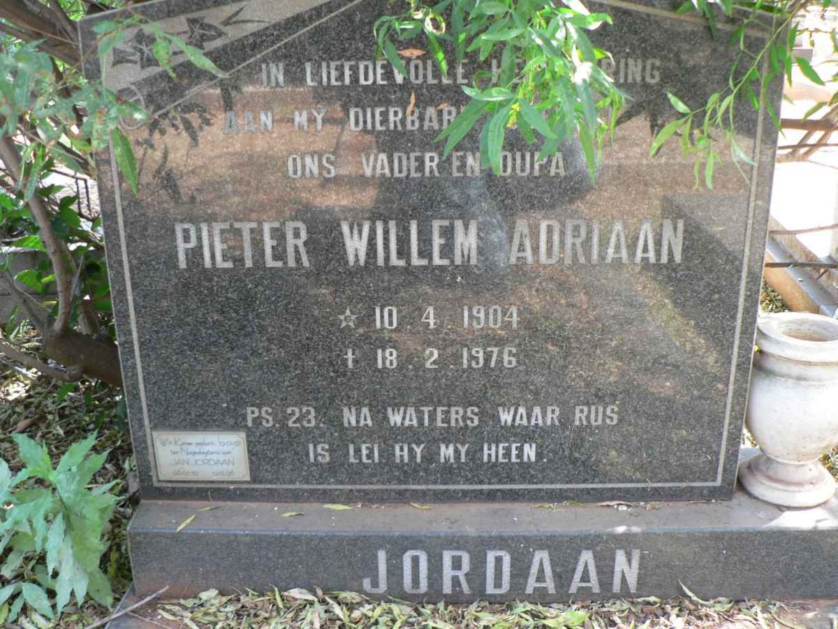 JORDAAN Pieter Willem Adriaan 1904-1976