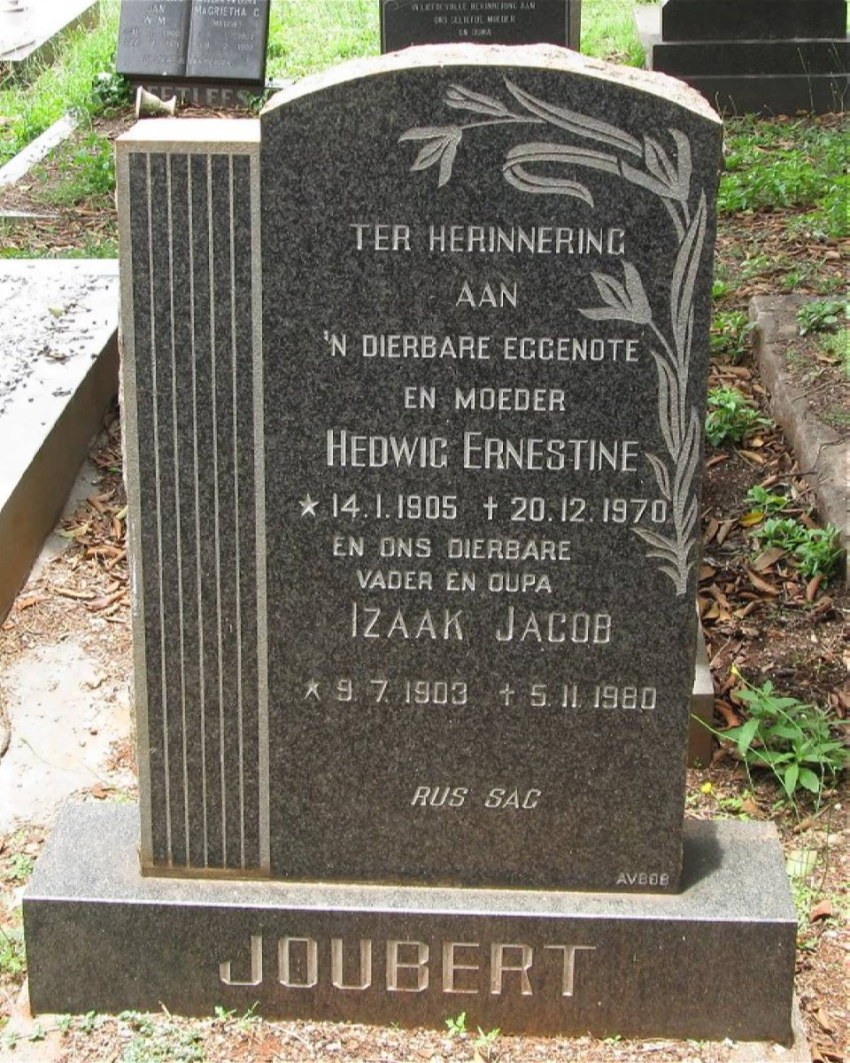 JOUBERT Izaak Jacob 1903-1980 &amp; Hedwig Ernestine 1905-1970