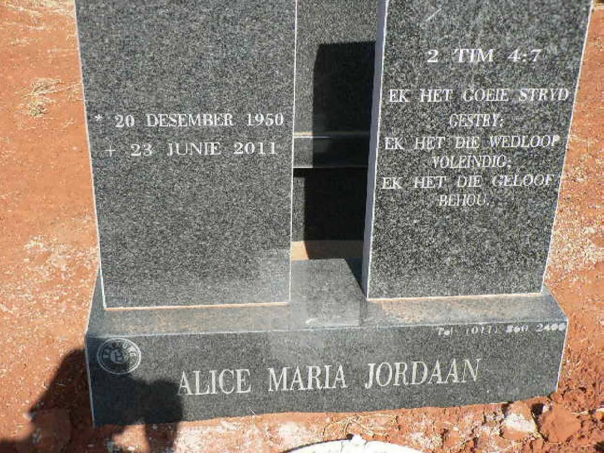 JORDAAN Alice Maria 1950-2011