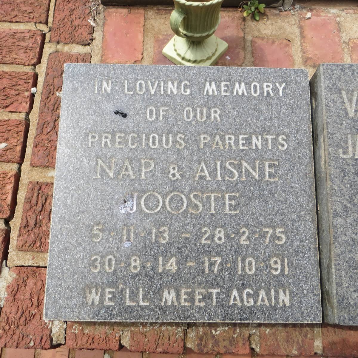 JOOSTE Nap 1913-1975 &amp; Aisne 1914-1991
