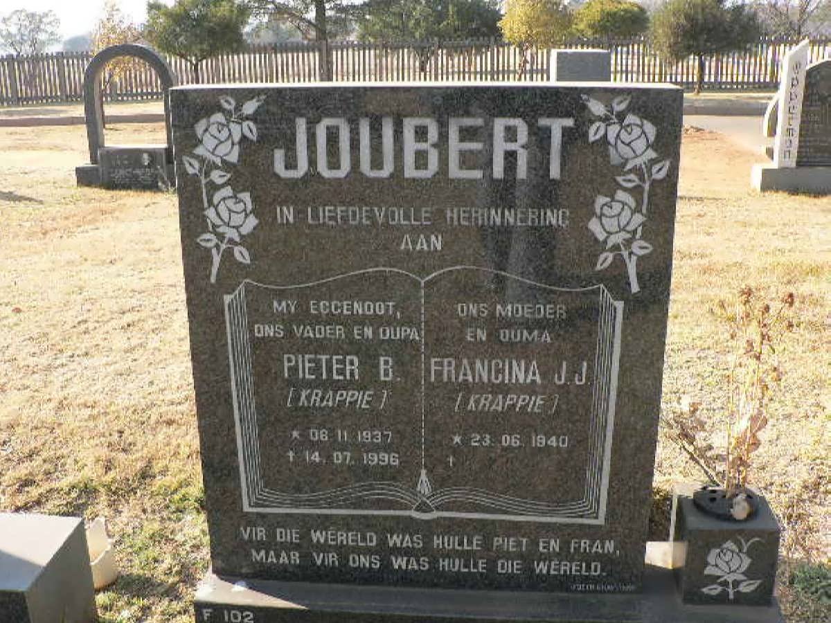 JOUBERT Pieter B. 1937-1996 &amp; Francina J.J. 1940-
