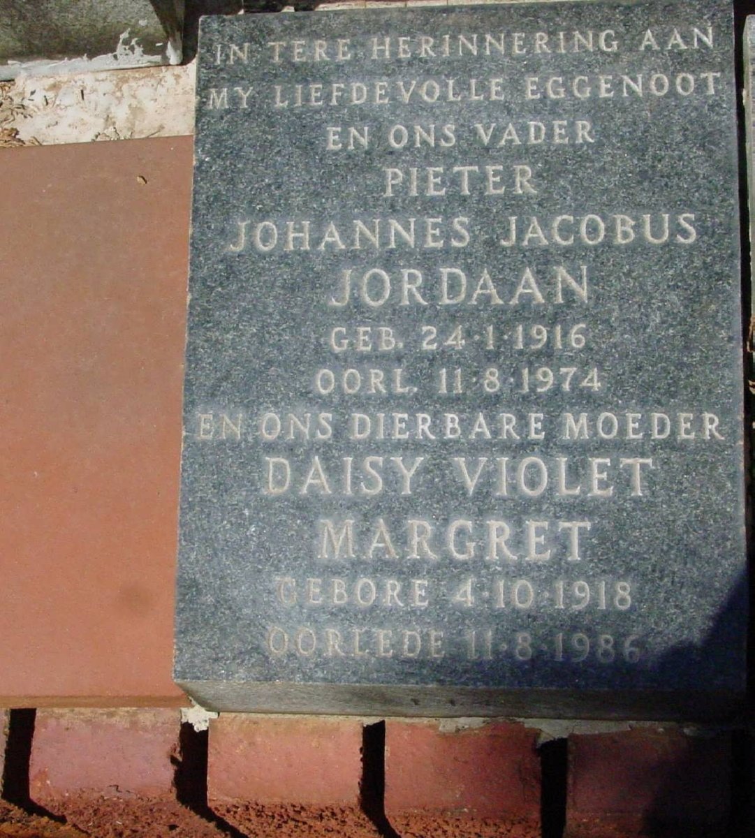 JORDAAN Johannes Jacobus 1916-1974 &amp; Daisy Violet Margret 1918-1986