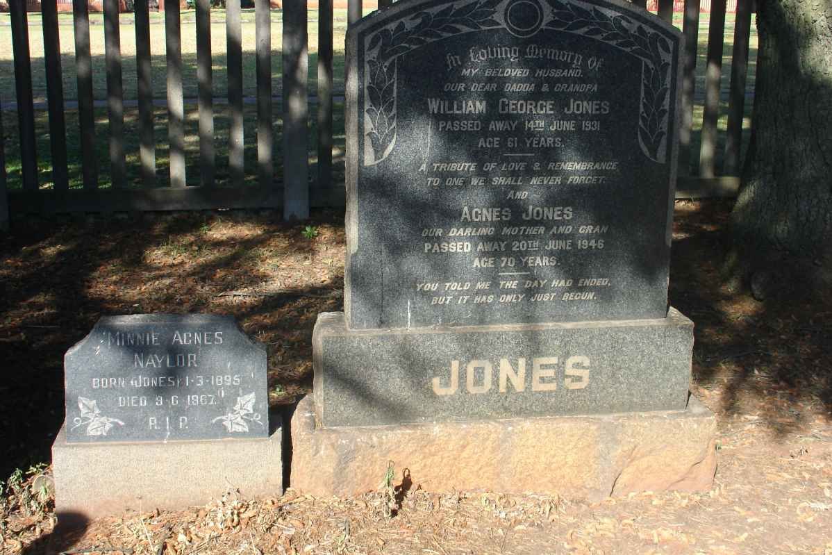 JONES William George -1931 &amp; Agnes -1946 :: NAYLOR Minnie Agnes nee JONES 1895-1962