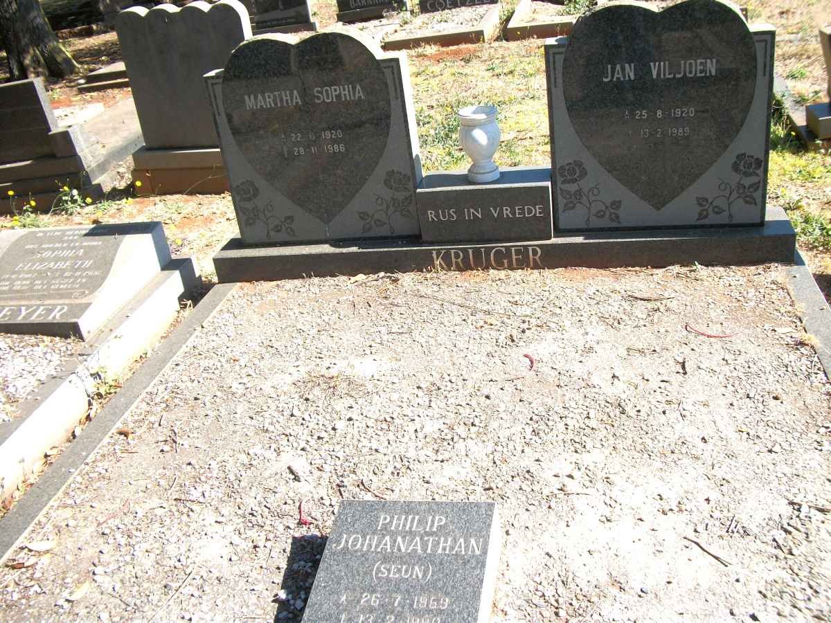 KRUGER Jan Viljoen 1920-1989 &amp; Martha Sophia 1920-1986