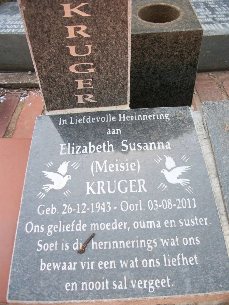 KRUGER Elizabeth Susanna 1943-2011