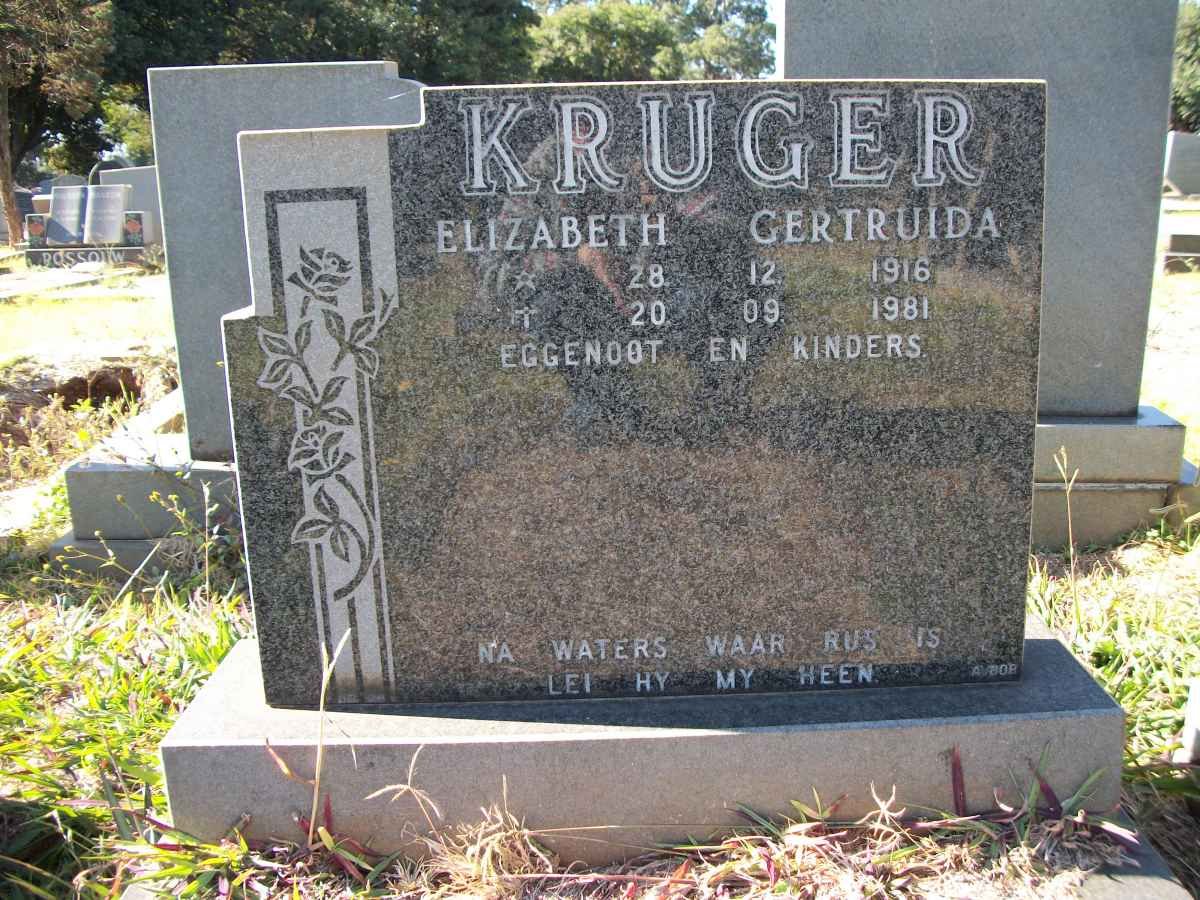 KRUGER Elizabeth Gertruida 1916-1981