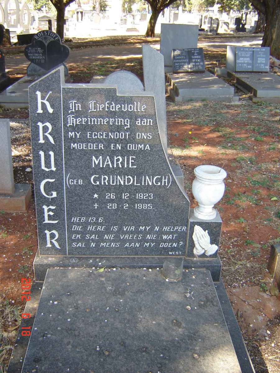 KRUGER Marie nee GRUNDLINGH 1923-1985