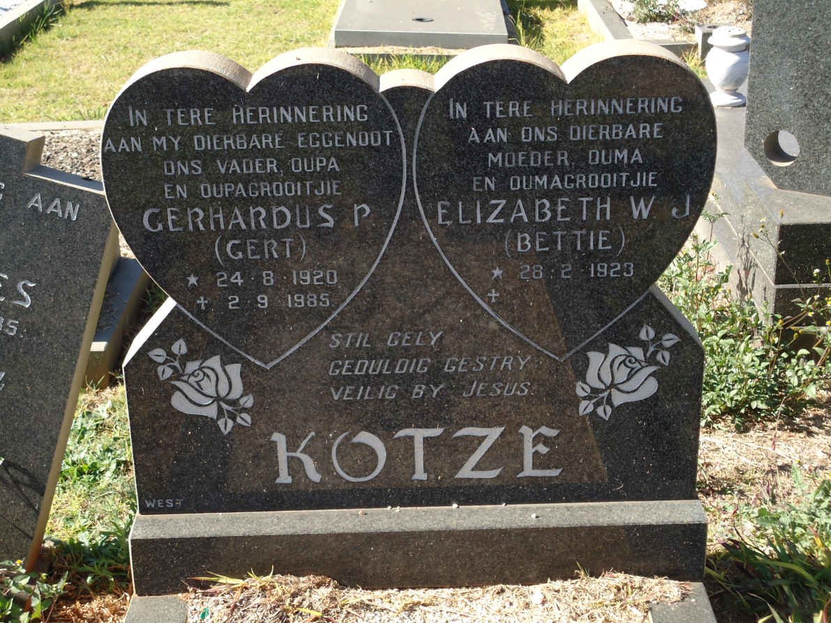 KOTZE Gerhardus P. 1920-1985 &amp; Elizabeth W.J. 1923-