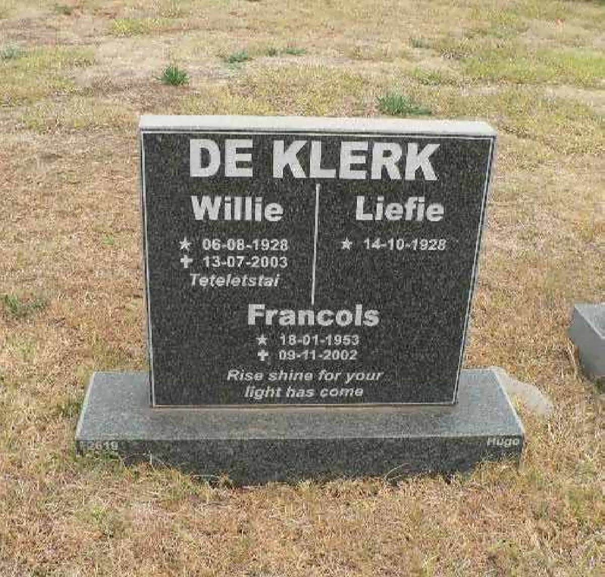 KLERK Willie, de 1928-2003 &amp; Liefie 1928- :: DE KLERK Francois 1953-2002