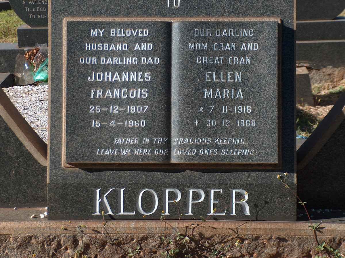 KLOPPER Johannes Francois 1907-1960 &amp; Ellen Maria 1916-1988