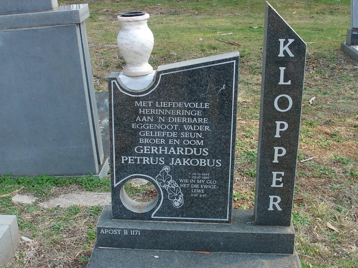 KLOPPER Gerhardus Petrus Jakobus 1944-1997