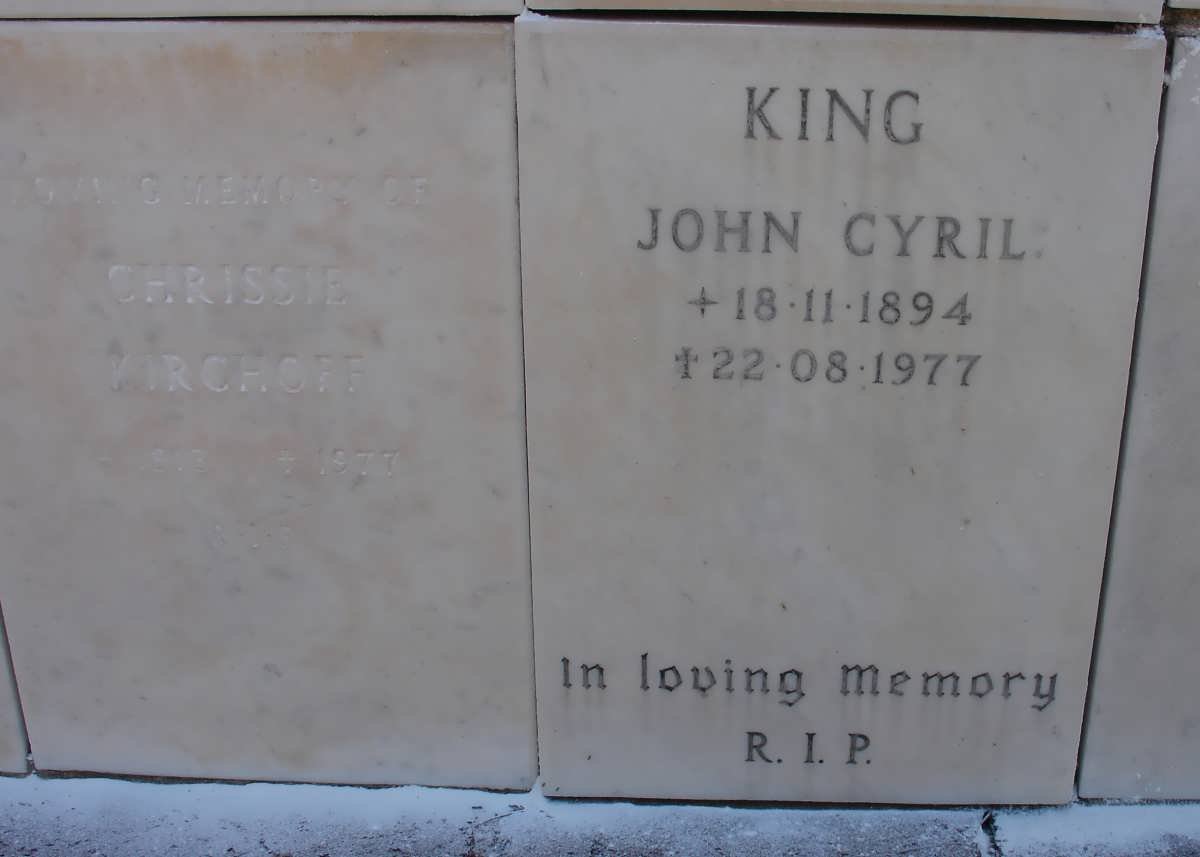 KIRCHOFF Chrissie 1913-1977 :: KING John Cyril 1894-1977
