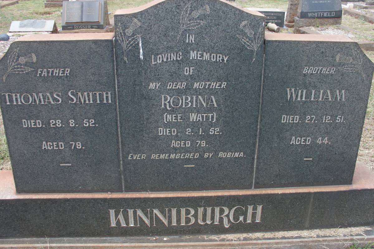 KINNIBURGH Thomas -1952 :: KINNIBURGH Robina nee WATT -1952 :: KINNIBURGH William -1951