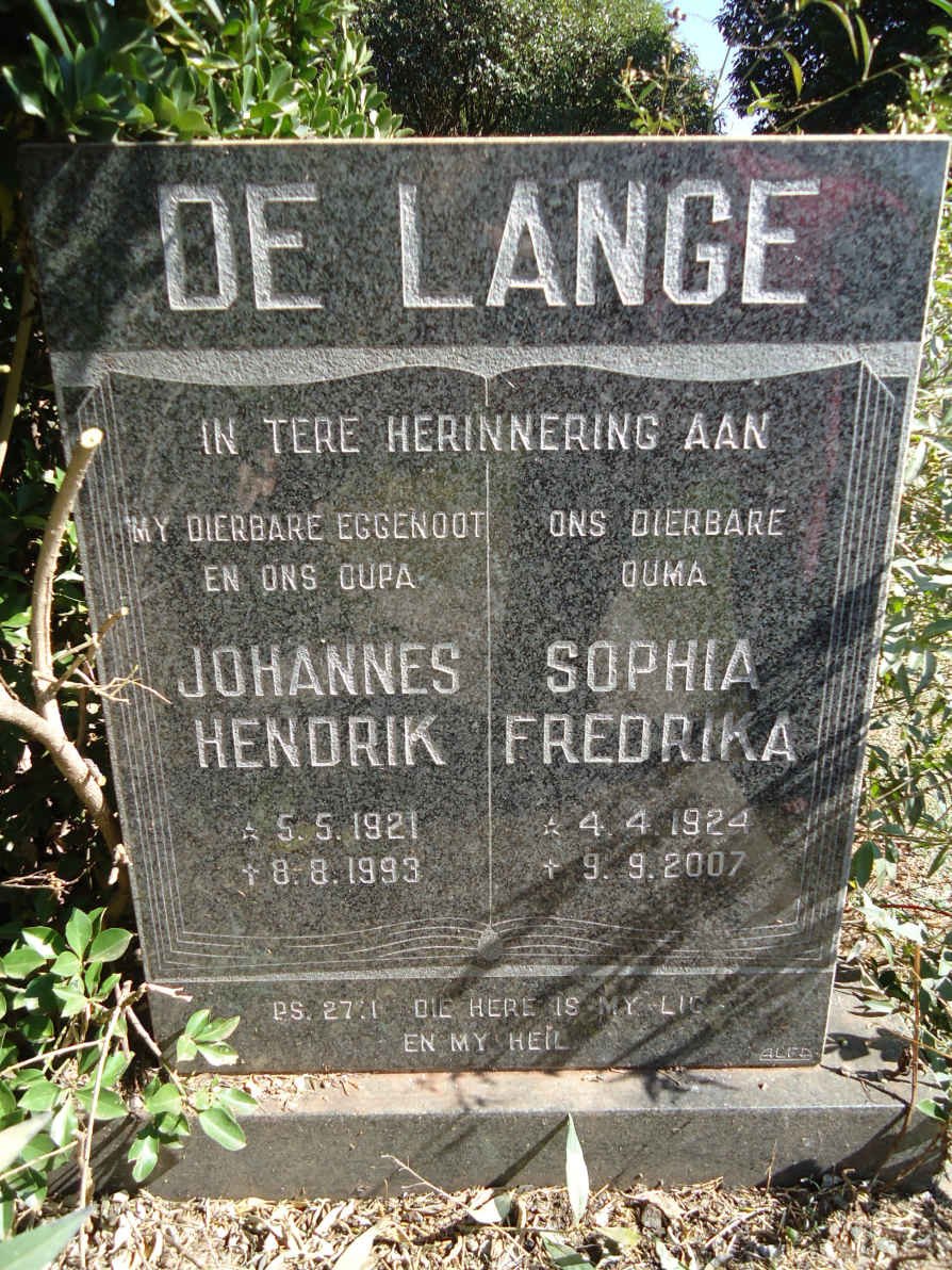 LANGE Johannes Hendrik, de 1921-1993 &amp; Sophia Fredrika 1924-2007