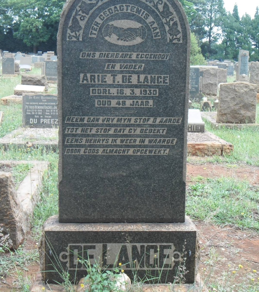 LANGE Arie T., de -1930