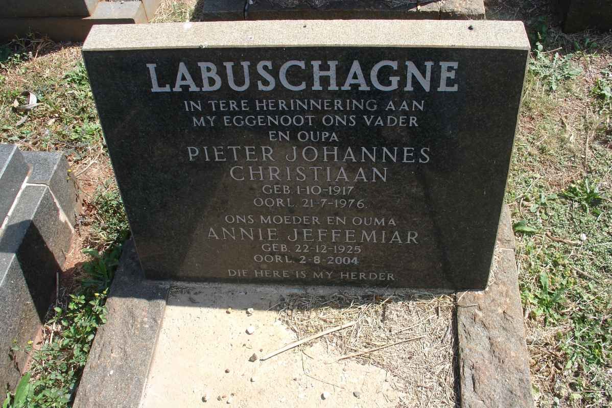 LABUSCHAGNE Pieter Johannes Christiaan 1917-1976 &amp; Anne Jeffemiar 1925-2004