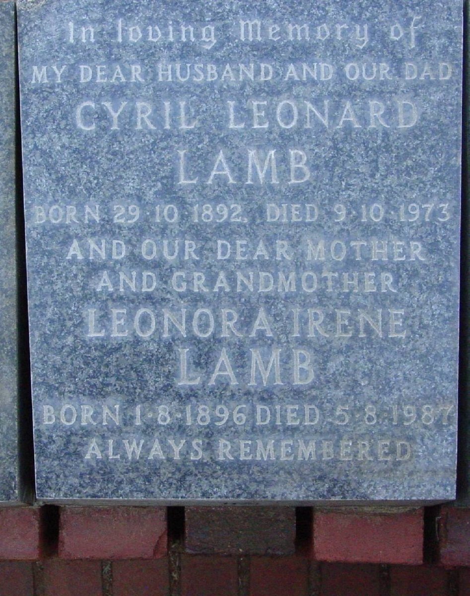 LAMB Cyril Leonard 1892-1973 &amp; Leonara Irene 1896-1987
