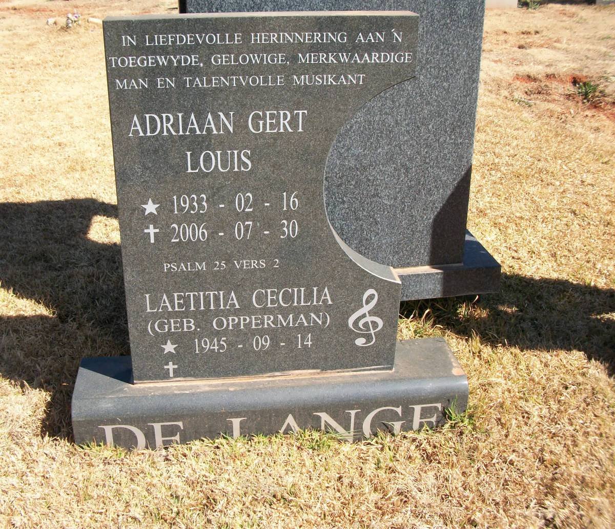 LANGE Adriaan Gert Louis, de 1933-2006 &amp; Laetitia Cecilia OPPERMAN 1945-