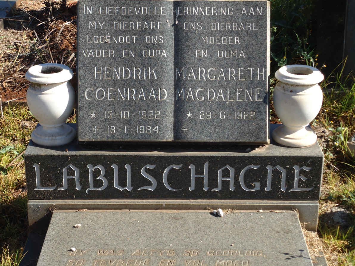 LABUSCHAGNE Hendrik Coenraad 1922-1984 &amp; Margareth Magdalene 1922-