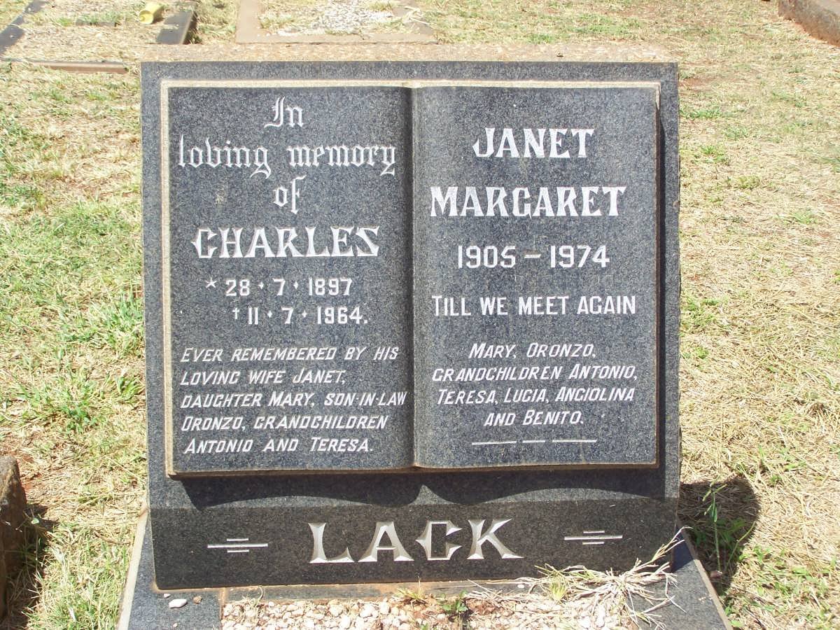 LACK Charles 1897-1964 &amp; Janet Margaret 1905-1974