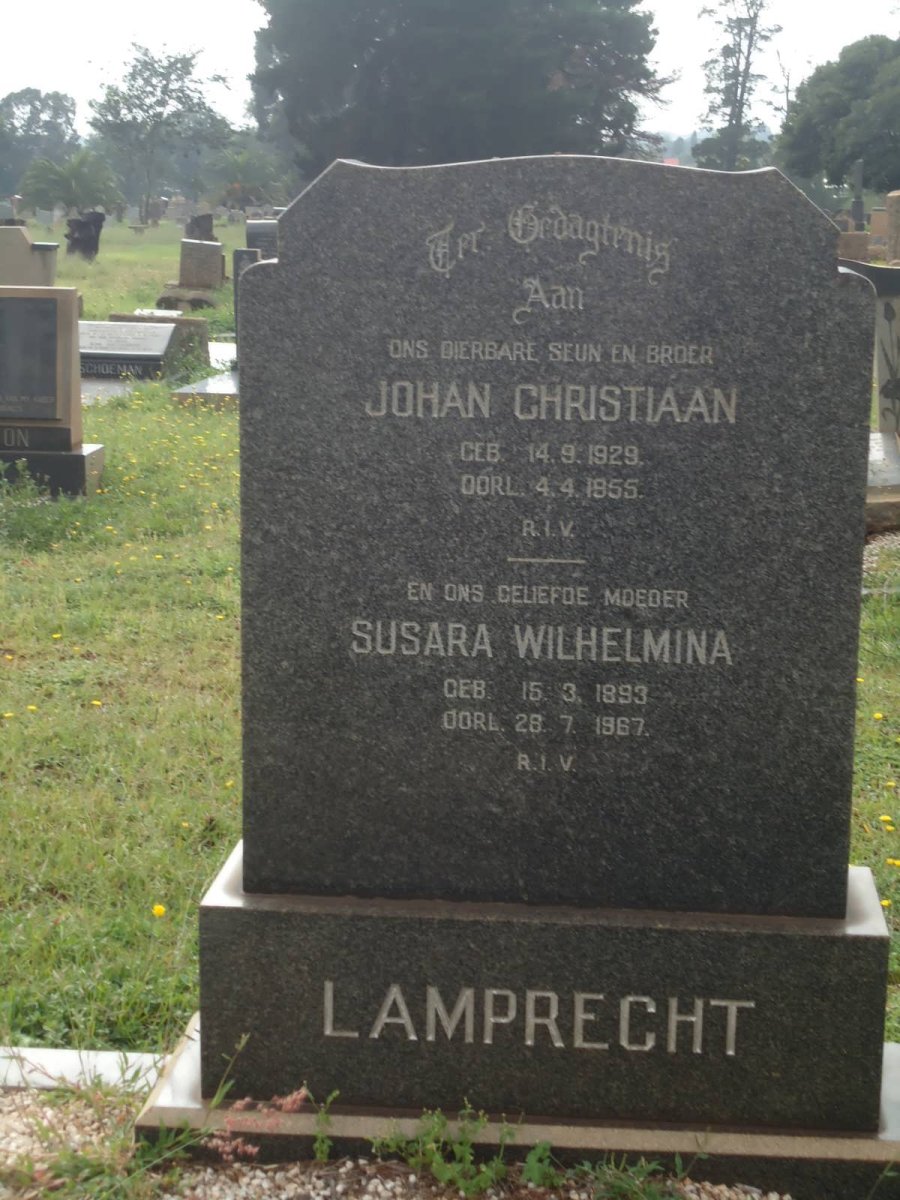 LAMPRECHT Johan Christiaan 1923-1955 &amp; Susara Wilhelmina 1893-1967