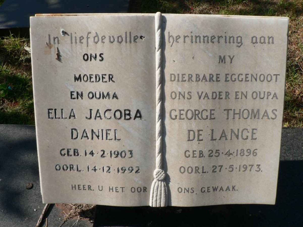 LANGE George Thomas, de 1896-1973 &amp; Ella Jacoba Daniel 1903-1992