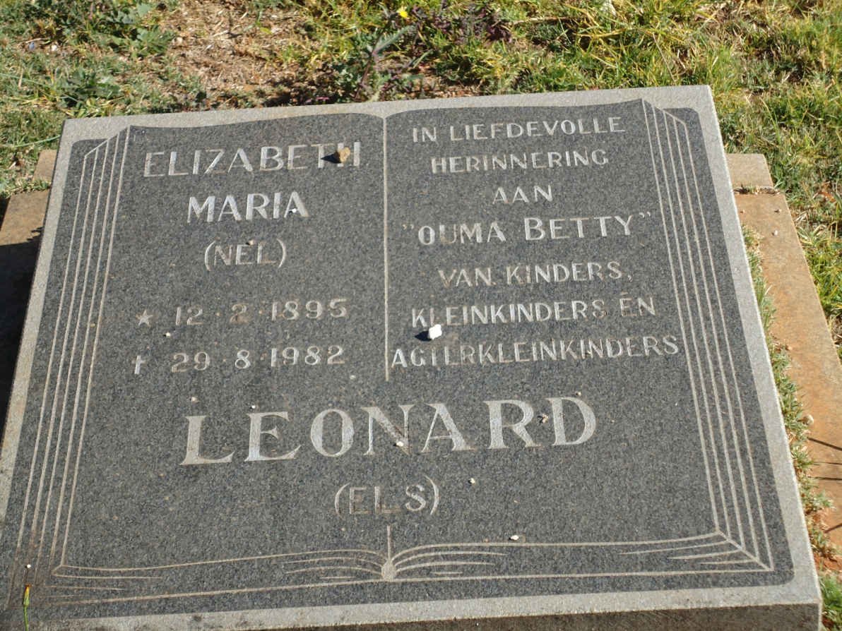 LEONARD Elizabeth Maria nee NEL 1895-1982