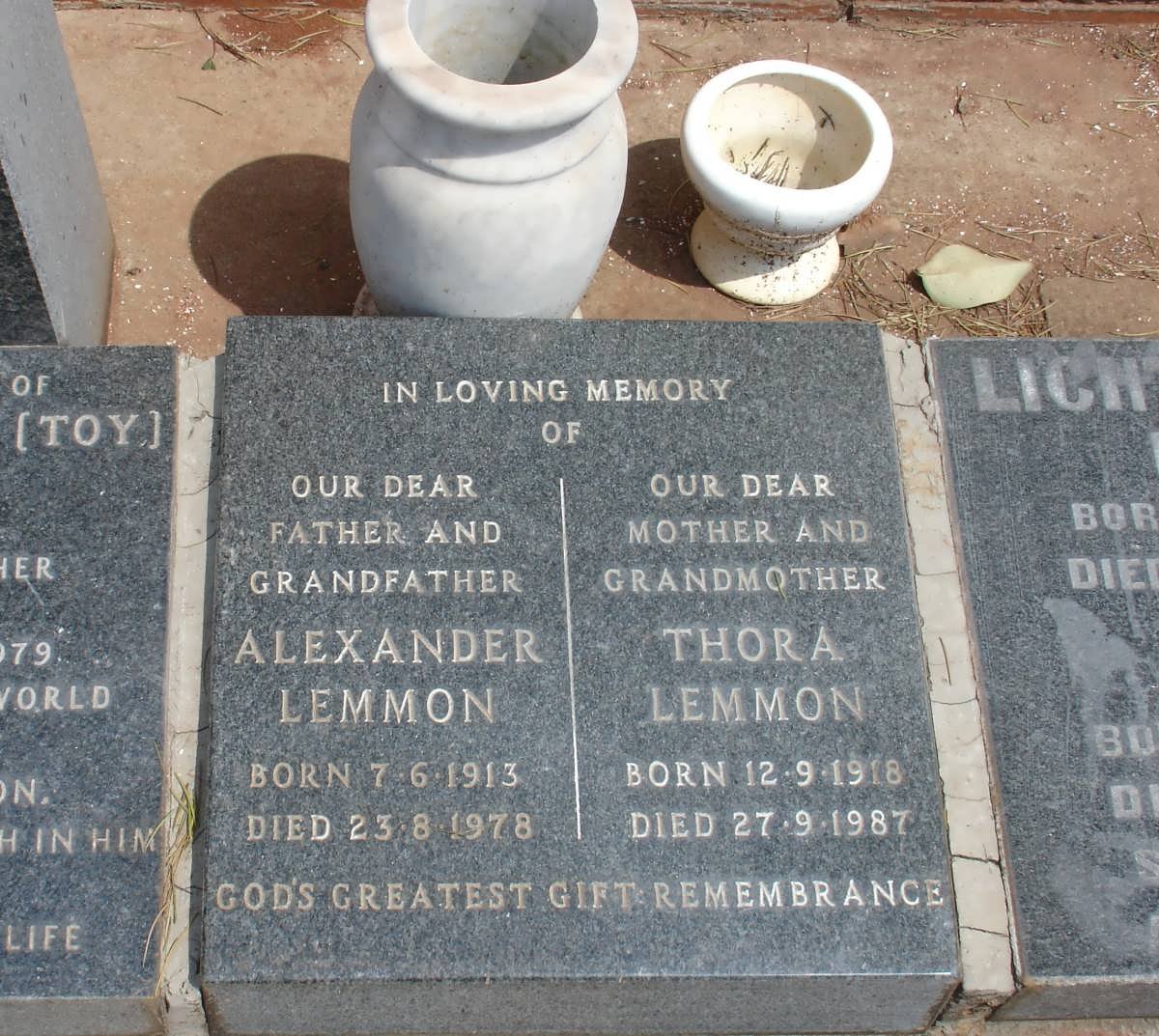LEMMON Alexander 1913-1978 &amp; Thora 1918-1987