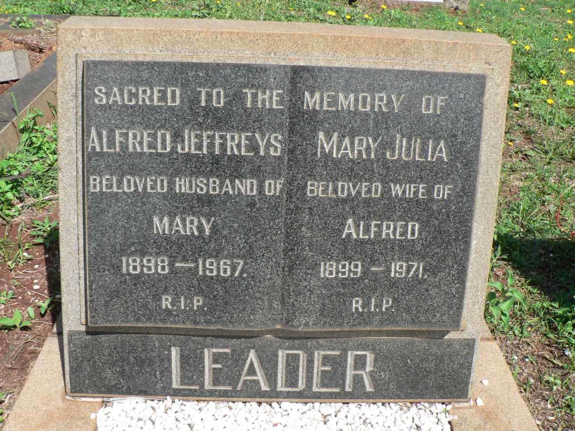 LEADER Alfred Jeffreys 1898-1967 &amp; Mary Julia 1899-1971