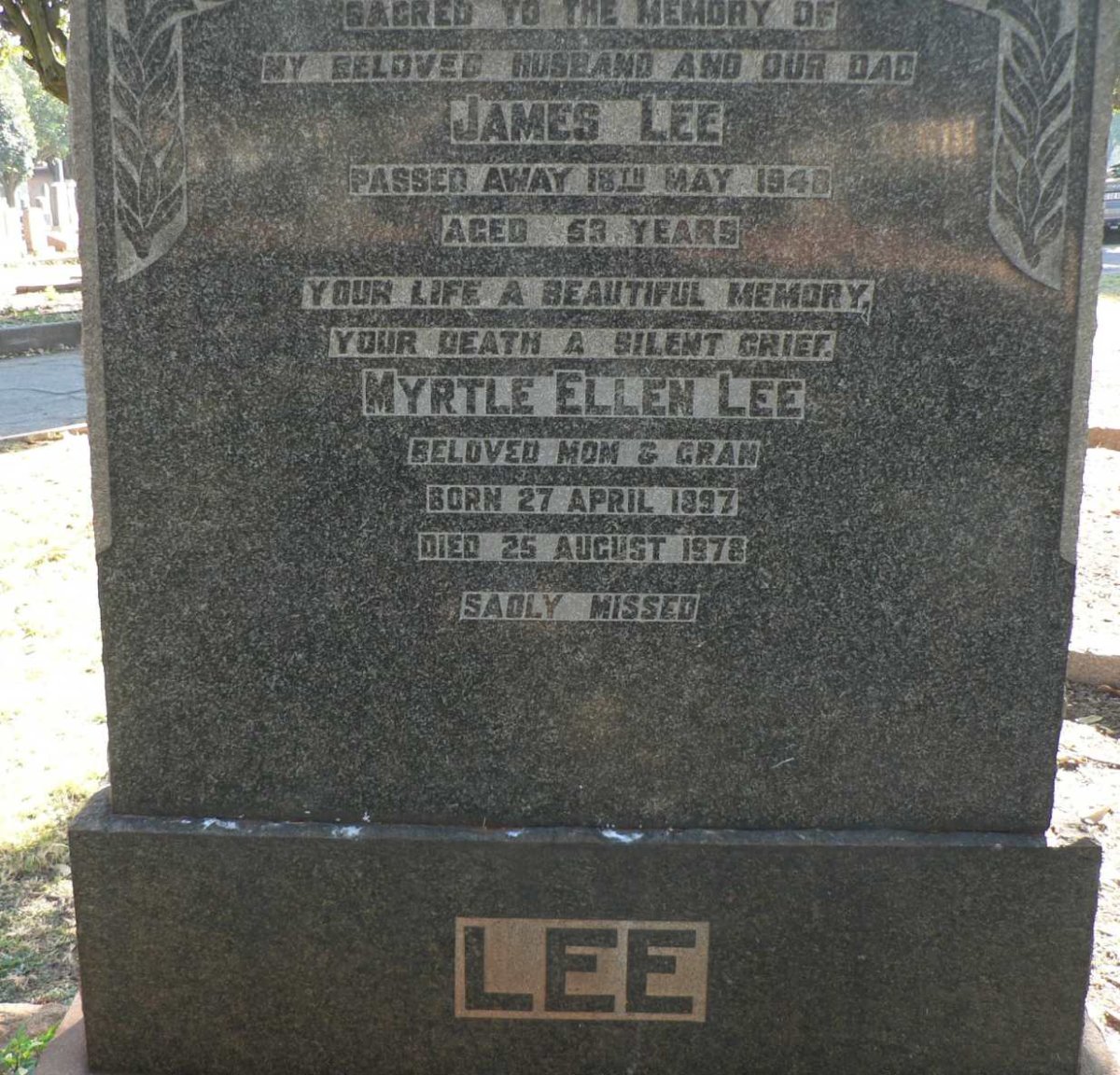 LEE James -1948 &amp; Myrtle Ellen 1897-1978