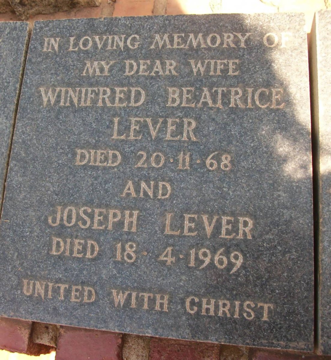 LEVER Joseph -1969 &amp; Winifred Beatrice -1968