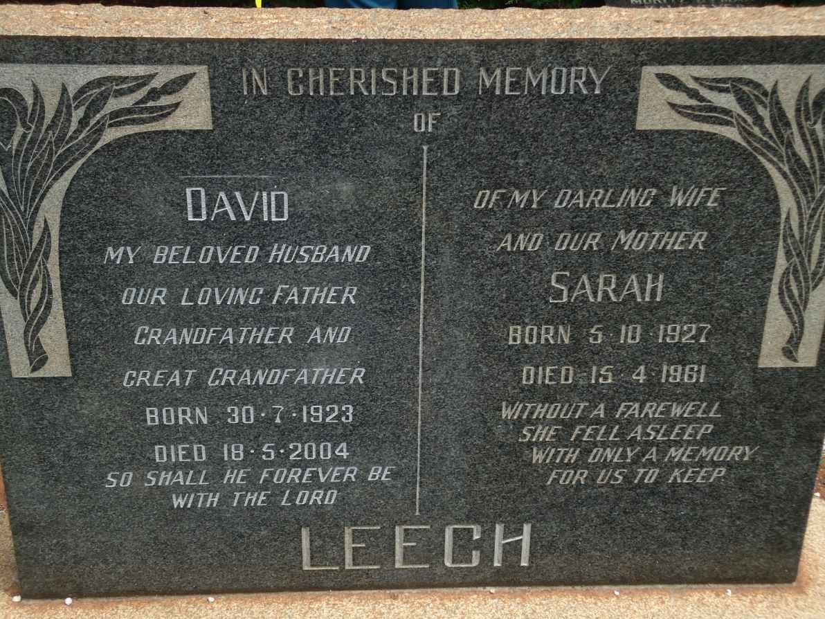 LEECH David 1923-2004 &amp; Sarah 1927-1961