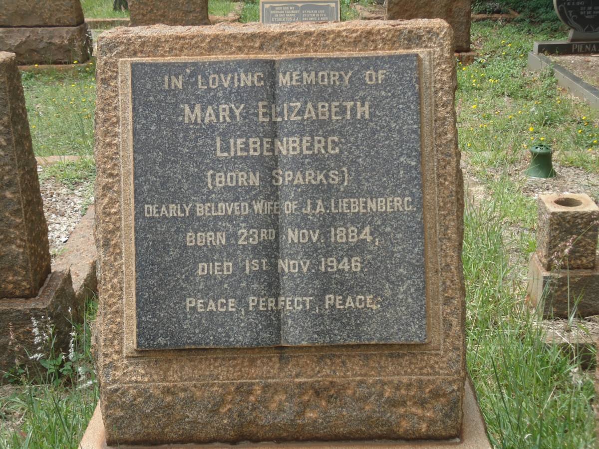 LIEBENBERG Mary Elizabeth nee SPARKS 1884-1946