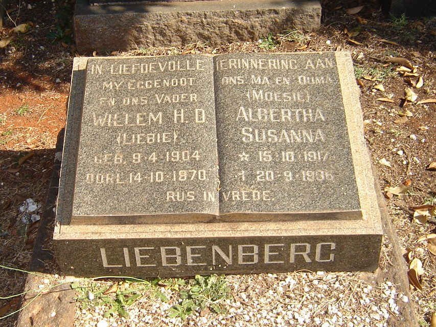 LIEBENBERG Willem H.D. 1904-1970 &amp; Albertha Susanna 1917-1986