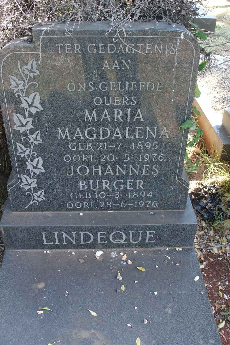 LINDEQUE Johannes Burger 1894-1976 &amp; Maria Magdalena 1895-1976