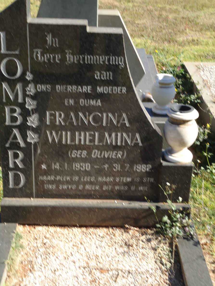LOMBARD Francina Wilhelmina nee OLIVIER 1930-1982